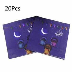 Purple Ramadan Eid Mubarak Paper Napkin Dinner Party Hijab Tableware Decoration